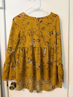 SHEIN Mustard Yellow Floral Babydoll Blouse
